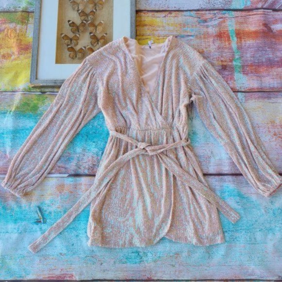 Princess Polly Pink Iridescent Dancing Queen Sequin Surplice Mini Dress 8US - Picture 6 of 14